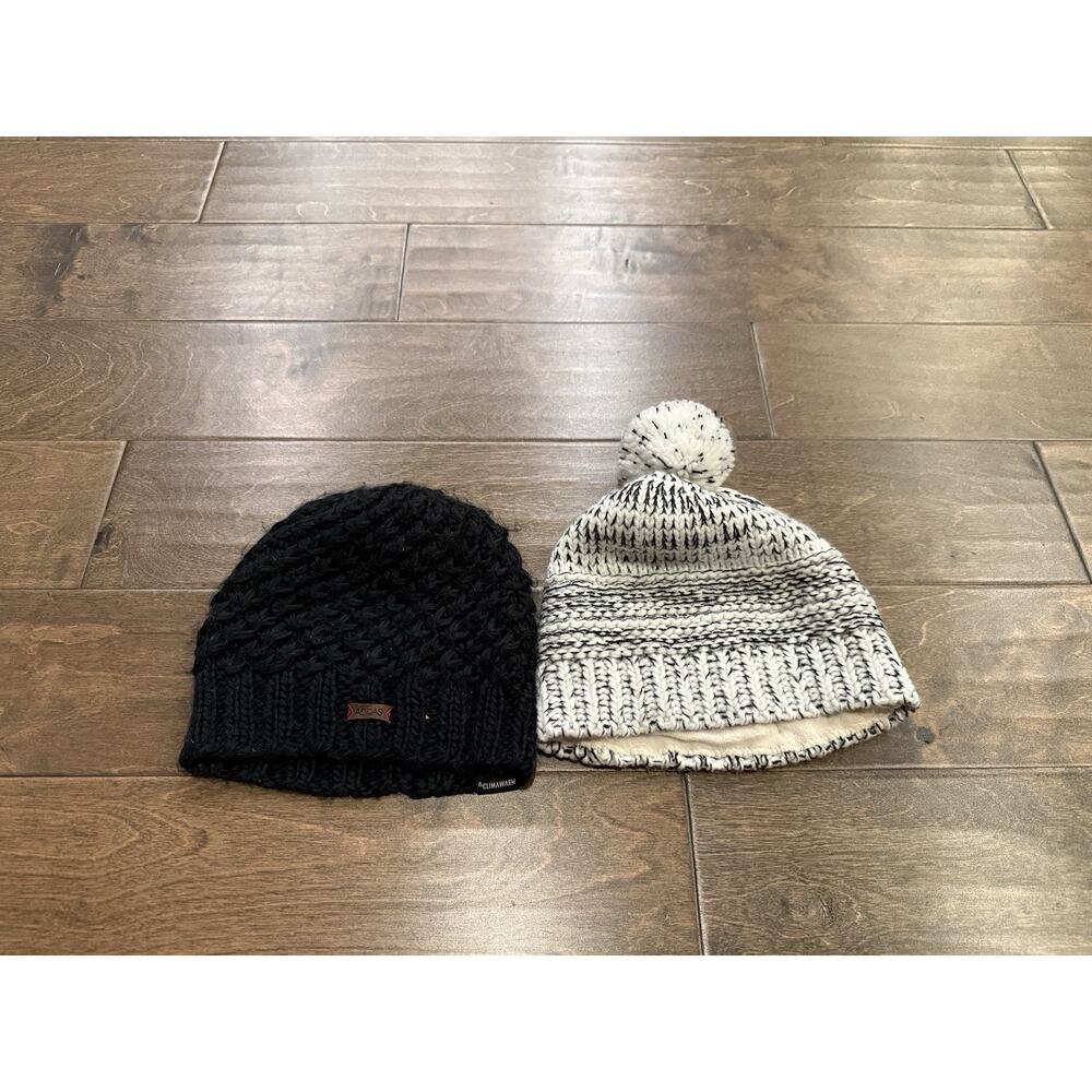 Lot Of 2 Columbia Adidas Womens Gray Black Knit Beanie Hat One Size Warm Cap - Picture 3 of 6